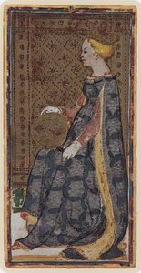 De Koningin van Munten, facsimile van een tarotkaart uit het 